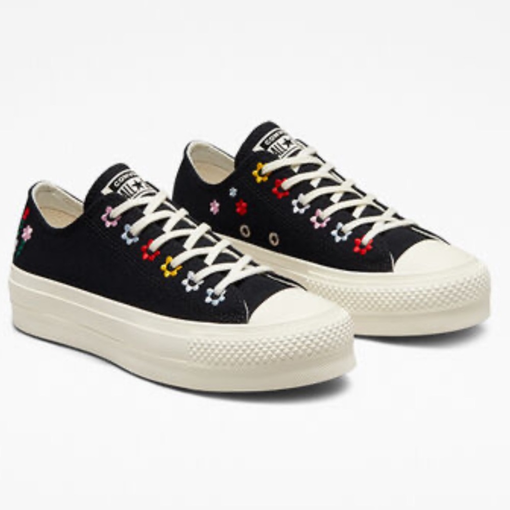 Converse Black Floral Embroidered Sneakers